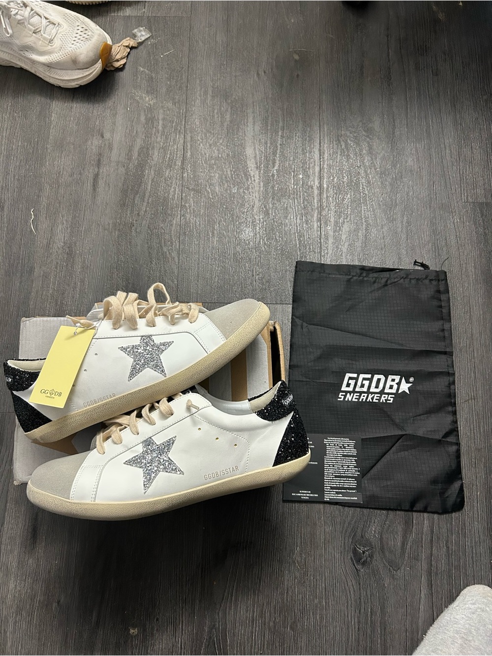 Golden Goose White Sneakers with Black Glitter Star